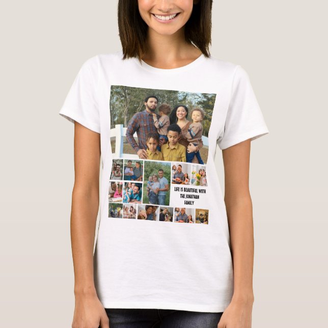 Custom Modern Family 14 Photo Collage Template T-Shirt (Front)