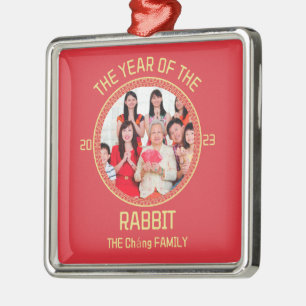 Custom Modern Family Chinese New Year Photo Metal Ornament
