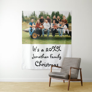 Custom Modern Family Christmas photo Tapestry