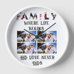 Custom Modern Family Love 10 Photo Collage Clock