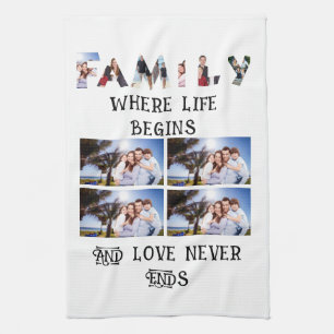 Custom Modern Family Love 10 Photo Collage Kitchen Towel