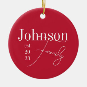 Custom Modern Family Name Christmas Ceramic Ornament