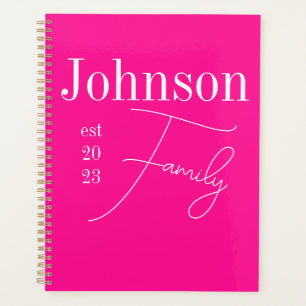 Custom Modern Family Name Hot Pink Planner