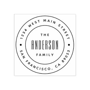 Custom Modern Family Name Round Return Address Rubber Stamp