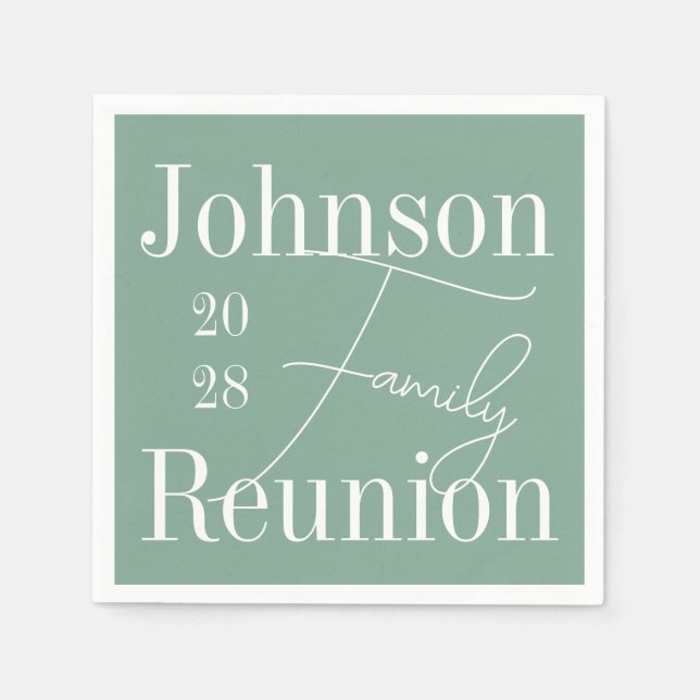 Custom Modern Family Reunion Party Sage Green Napkin (Front)