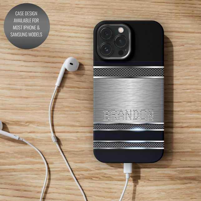 Custom Modern Faux Shiny Metal Stripes Pattern iPhone Case (Creator Uploaded)