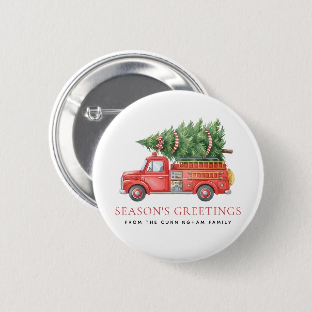 Custom Modern Firefighter Christmas Fire Truck  2 Inch Round Button (Front & Back)
