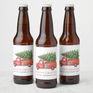Custom Modern Firefighter Christmas Fire Truck  Beer Bottle Label
