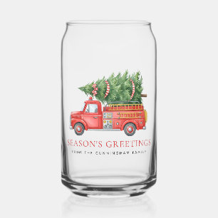 Custom Modern Firefighter Christmas Fire Truck Can Glass