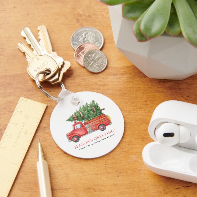 Custom Modern Firefighter Christmas Fire Truck  Keychain (Desk)