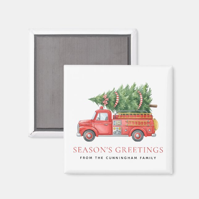Custom Modern Firefighter Christmas Fire Truck  Magnet (Front/Back)