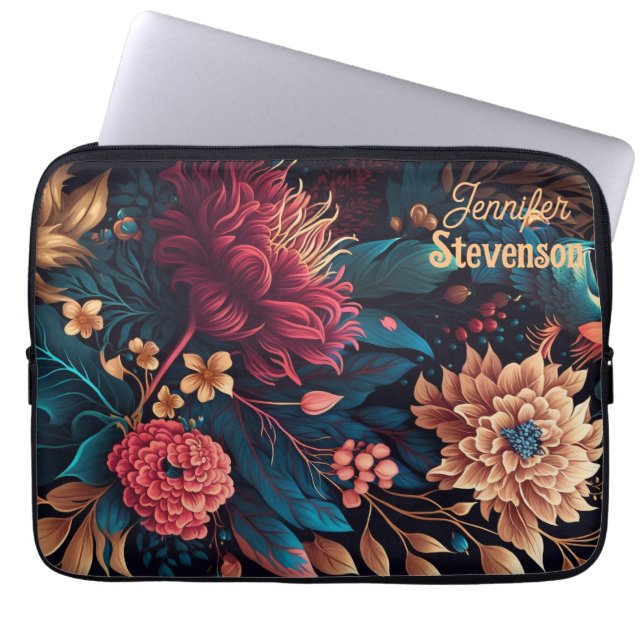 Custom Modern Floral Bright Colours Personalized  Laptop Sleeve (Front)