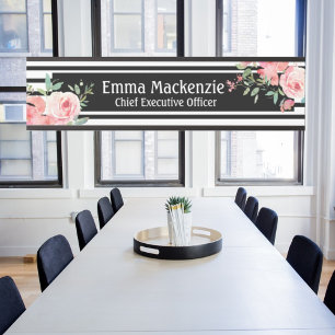 Custom Modern Floral Name Plate Office Door Sign