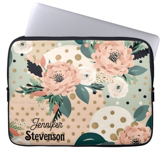 Custom Modern Floral Pastel Colours Personalized  Laptop Sleeve (Front)