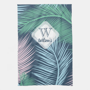 Custom modern floral tropical palm leaves pattern: kitchen towel