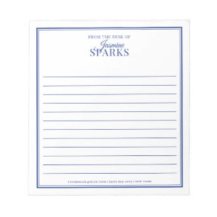 Custom Modern From the Desk of Name Lined Blue Notepad