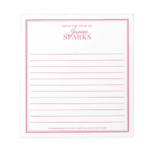 Custom Modern From the Desk of Name Lined Pink Notepad