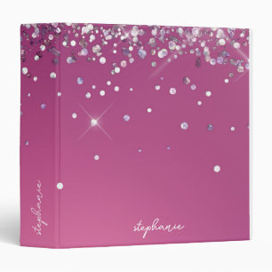 Custom Modern Fuchsia Pink Glitter  Binder