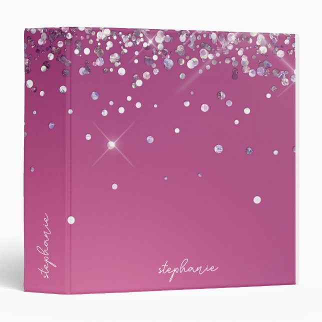 Custom Modern Fuchsia Pink Glitter  Binder (Front/Spine)