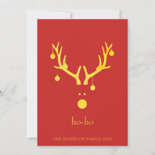 Custom modern fun Christmas card reindeer gold red