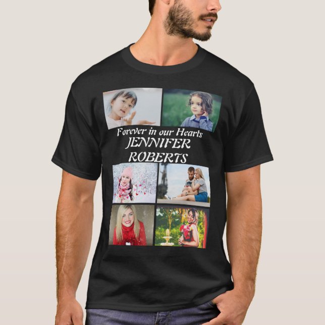 Custom modern Funeral 6 Photo Collage  T-Shirt (Front)