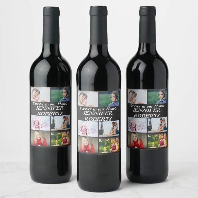 Custom modern Funeral 6 Photo Collage   Wine Label (Bottles)