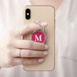 Custom Modern Girly Pink White Monogram Initial Phone Ring Stand<br><div class="desc">Custom, personalized, modern white monogram monogrammed on dark pink background, compact, slim design, removable (leaves no residue), silvertone metal phone ring holder and stand, featuring ring that rotates 360° and flips 180° to adjust for any angle needed for you to hold, hang, or prop your device. Simply type in your...</div>
