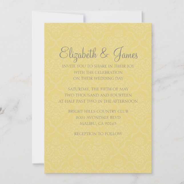 Custom Modern Gold Damask Wedding Invitations (Front)