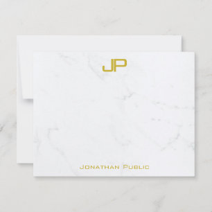 Custom Modern Gold White Marble Clean Personalized Card