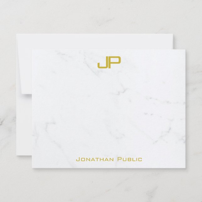 Custom Modern Gold White Marble Clean Personalized Card (Front)