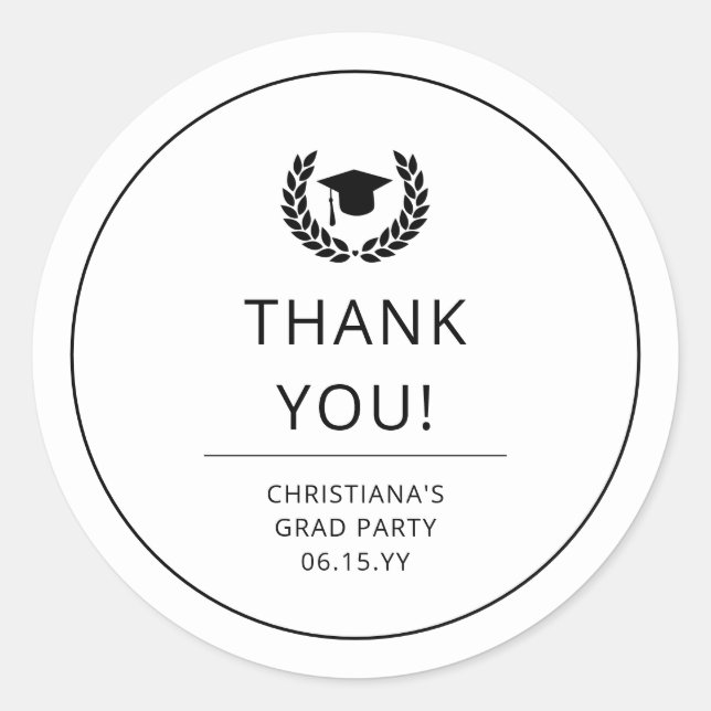 Custom Modern Graduation Party Thank you Classic Round Sticker (Front)