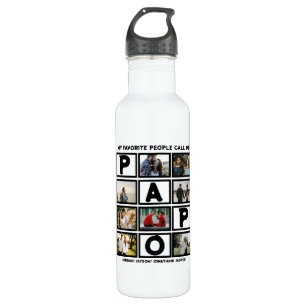 Custom Modern Grandpa Papo 8 Photo Collage 710 Ml Water Bottle