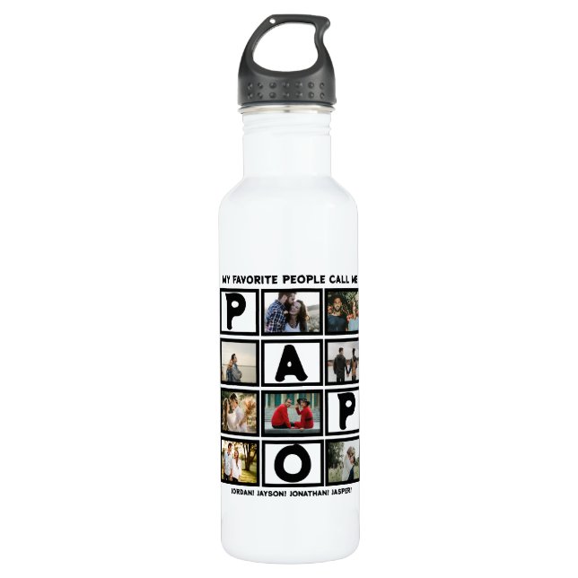 Custom Modern Grandpa Papo 8 Photo Collage 710 Ml Water Bottle (Front)