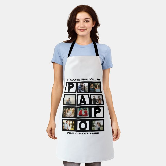 Custom Modern Grandpa Papo 8 Photo Collage Apron (Worn)