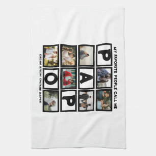 Custom Modern Grandpa Papo 8 Photo Collage Kitchen Towel