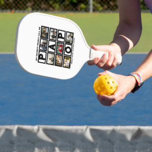 Custom Modern Grandpa Papo 8 Photo Collage Pickleball Paddle