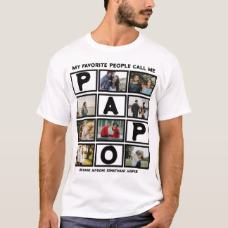 Custom Modern Grandpa Papo 8 Photo Collage T-Shirt