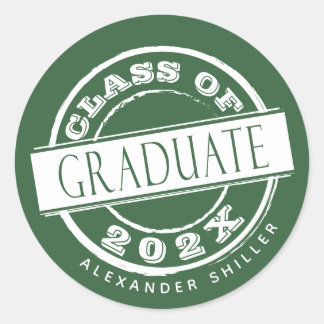 Custom Modern Green Graduate Classic Round Sticker