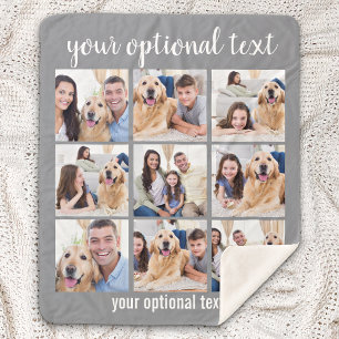 Custom Modern Grey 9 Photo Collage Sherpa Blanket
