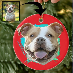 Custom Modern Grunge Pet Lover Pitbull Dog Photo Ceramic Ornament