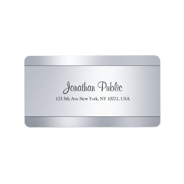 Custom Modern Hand Script Silver Look Template Label (Front)