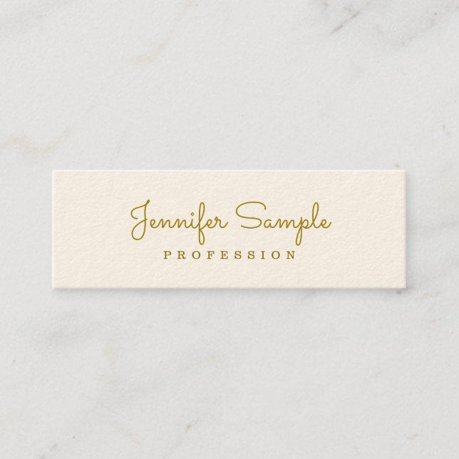 Custom Modern Handwritten Faux Gold Text Template Mini Business Card (Front)