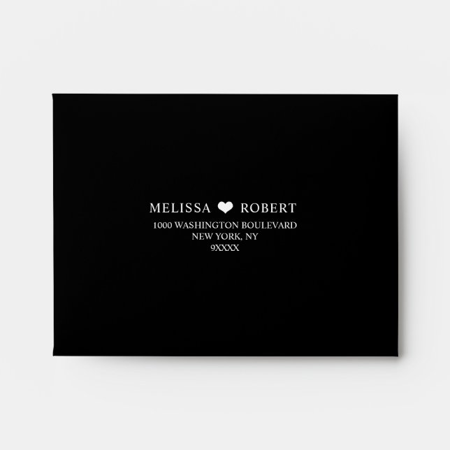Custom Modern Heart Black & White Wedding RSVP Envelope (Front)