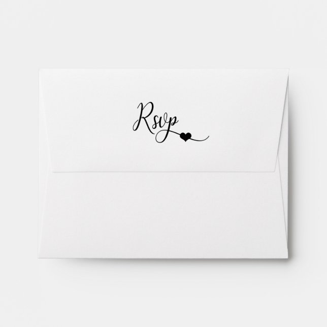 Custom Modern Heart Black & White Wedding RSVP Envelope (Back (Top Flap))