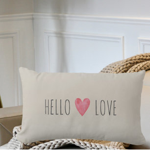 Custom Modern Hello LOVE Valentines Couple Gift  Lumbar Pillow
