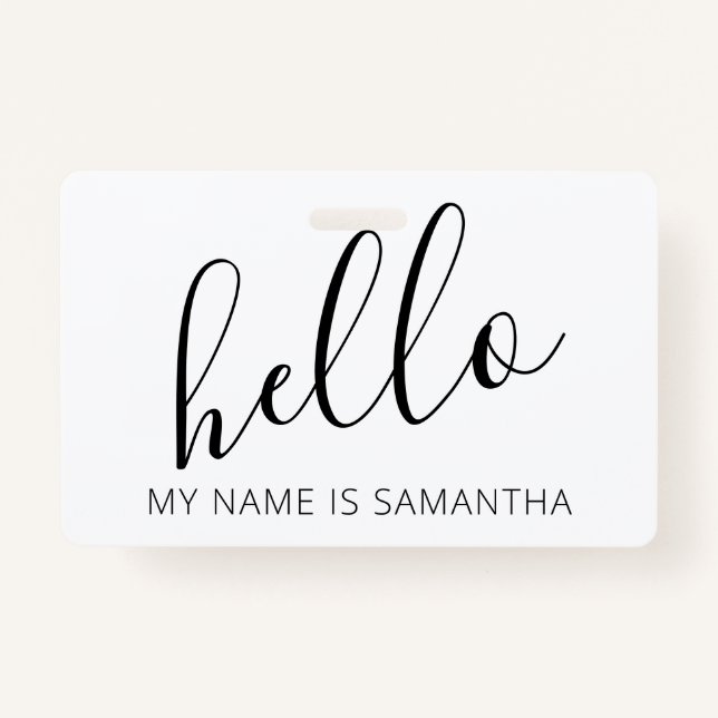 Custom Modern Hello Name Badge (Front)
