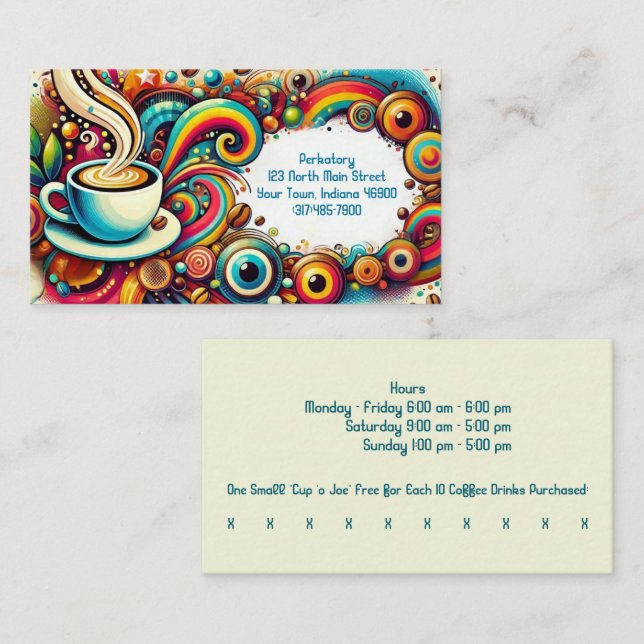Custom Modern Hip Style Coffee Shop & Punch Business Card (Front/Back)