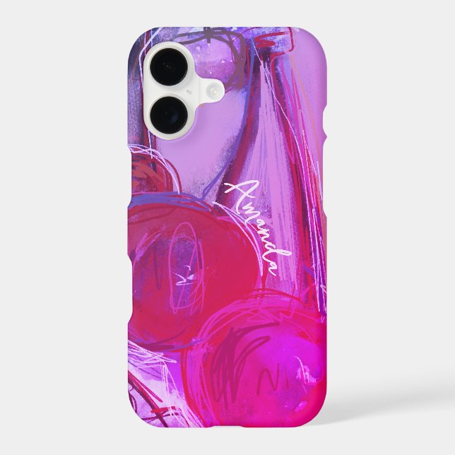 Custom Modern Hot Pink Purple Hand Drawn Cherry  (Back)