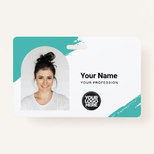 Custom Modern ID Card Simple QR Arc Photo Brush Badge