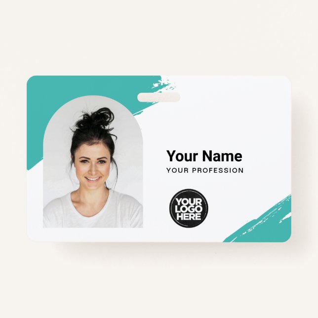 Custom Modern ID Card Simple QR Arc Photo Brush Badge (Front)